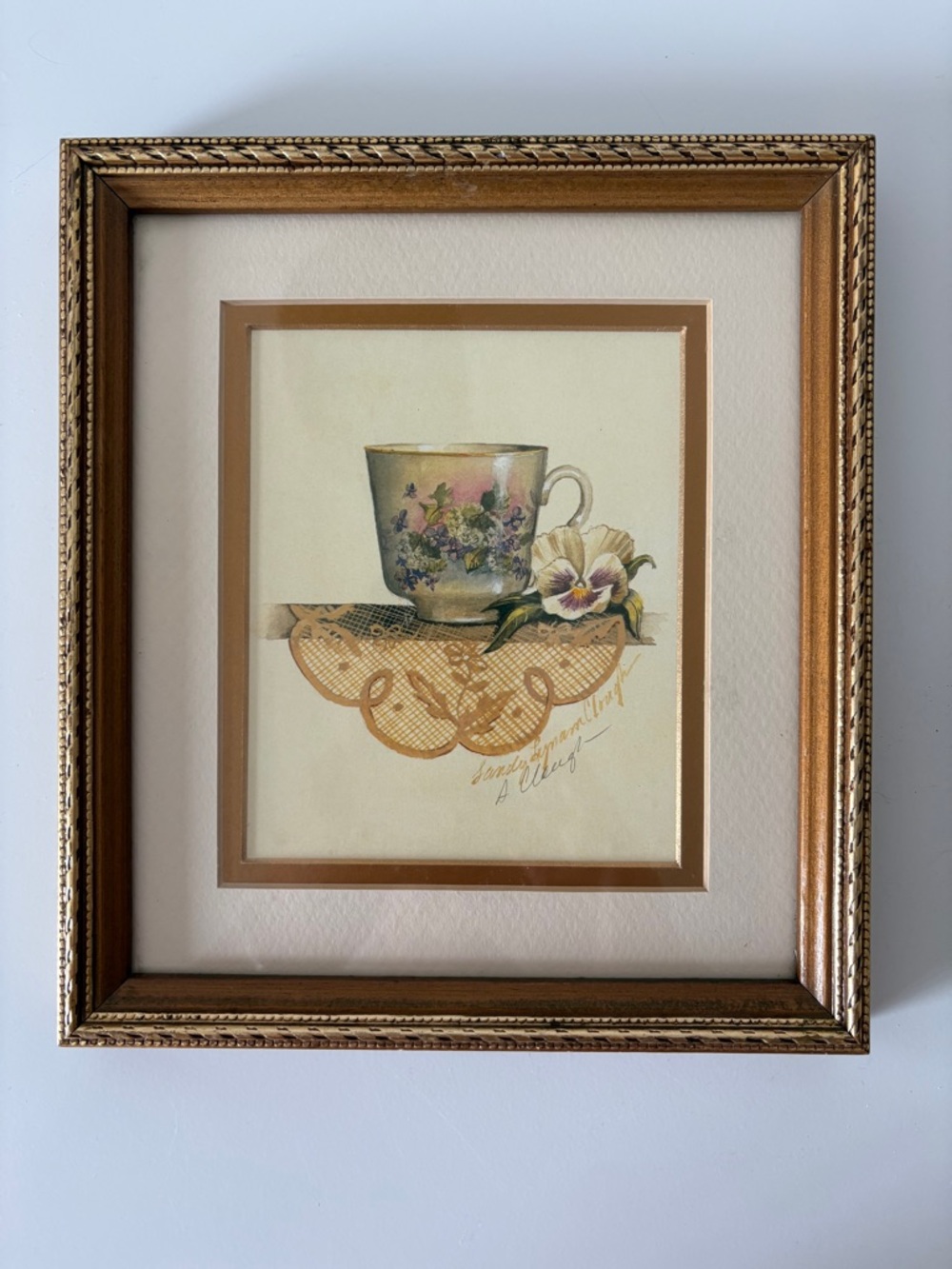 Artist Signed Sandy Clough Tea Cup Matted Framed Prints Vintage Cottage Grandma - Picture 4 of 15